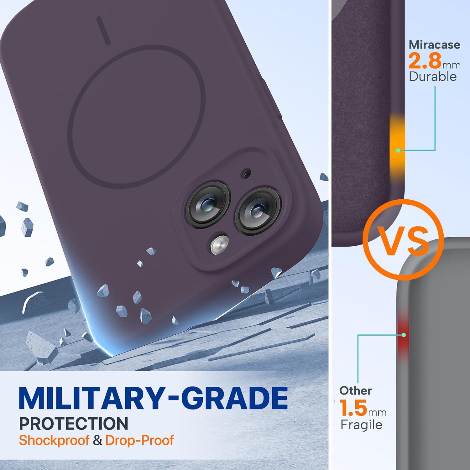 Miracase Magnetic for iPhone 15 Case, [Soft Anti-Scratch Microfiber Lining], Compatible with MagSafe, Liquid Silicone Case Shockproof Drop Protection Phone Case for 15, Dark Purple