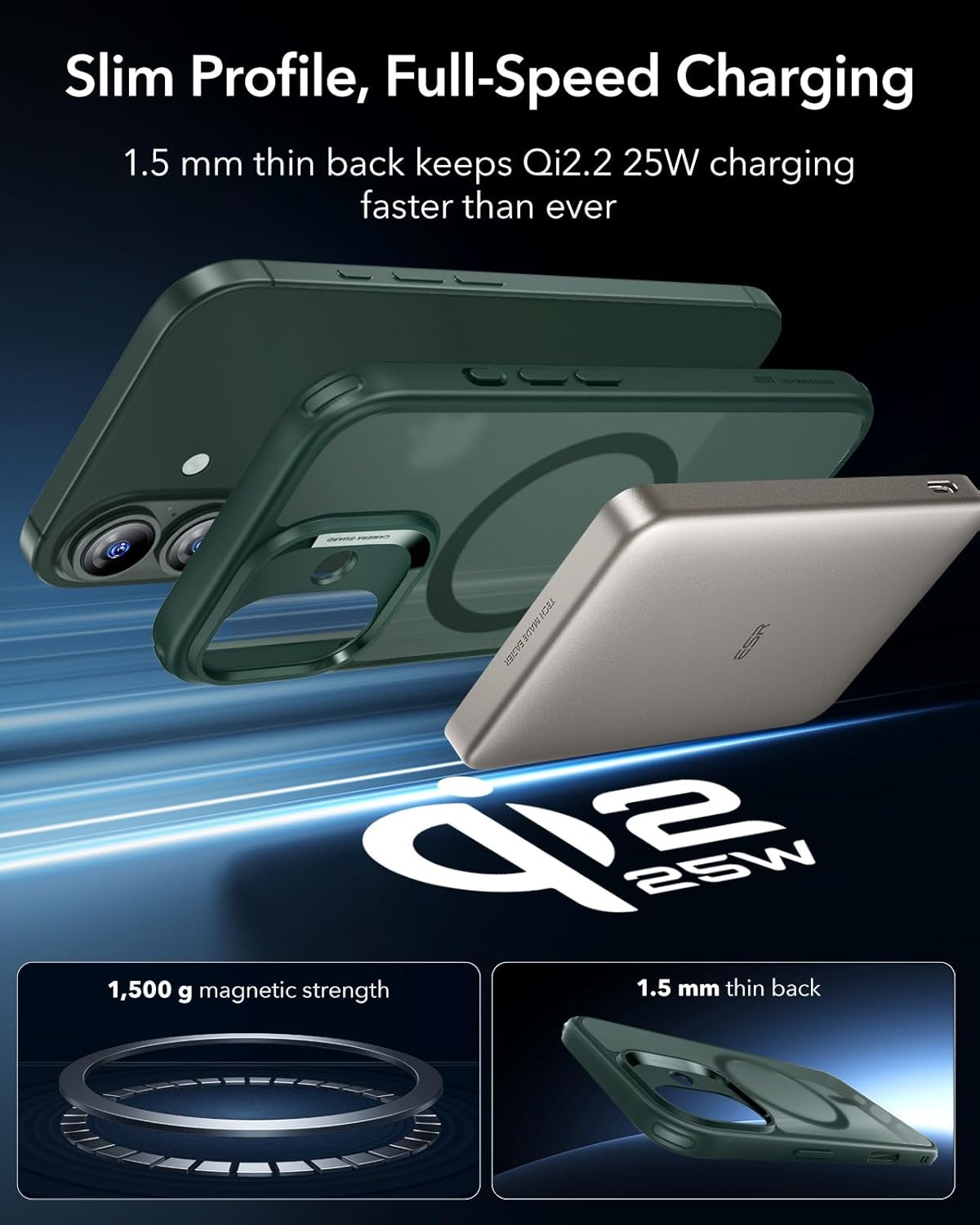 713EU-QvoWL._AC_SL1500_ ESR for iPhone 17 Case, Camera Control Cover, Compatible with MagSafe, Shockproof Military-Grade Protection, Magnetic Phone Case for iPhone 17, Classic Hybrid Case, Frosted Green