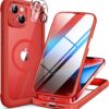 713HU4lHnL._AC_SL1500_ Miracase Glass Series Designed for iPhone 14 Plus Case 6.7 inch, 2023 Upgrade Full-Body Magnetic Clear Case with Built-in 9H Tempered Glass Screen Protector,Compatible with MagSafe, Red