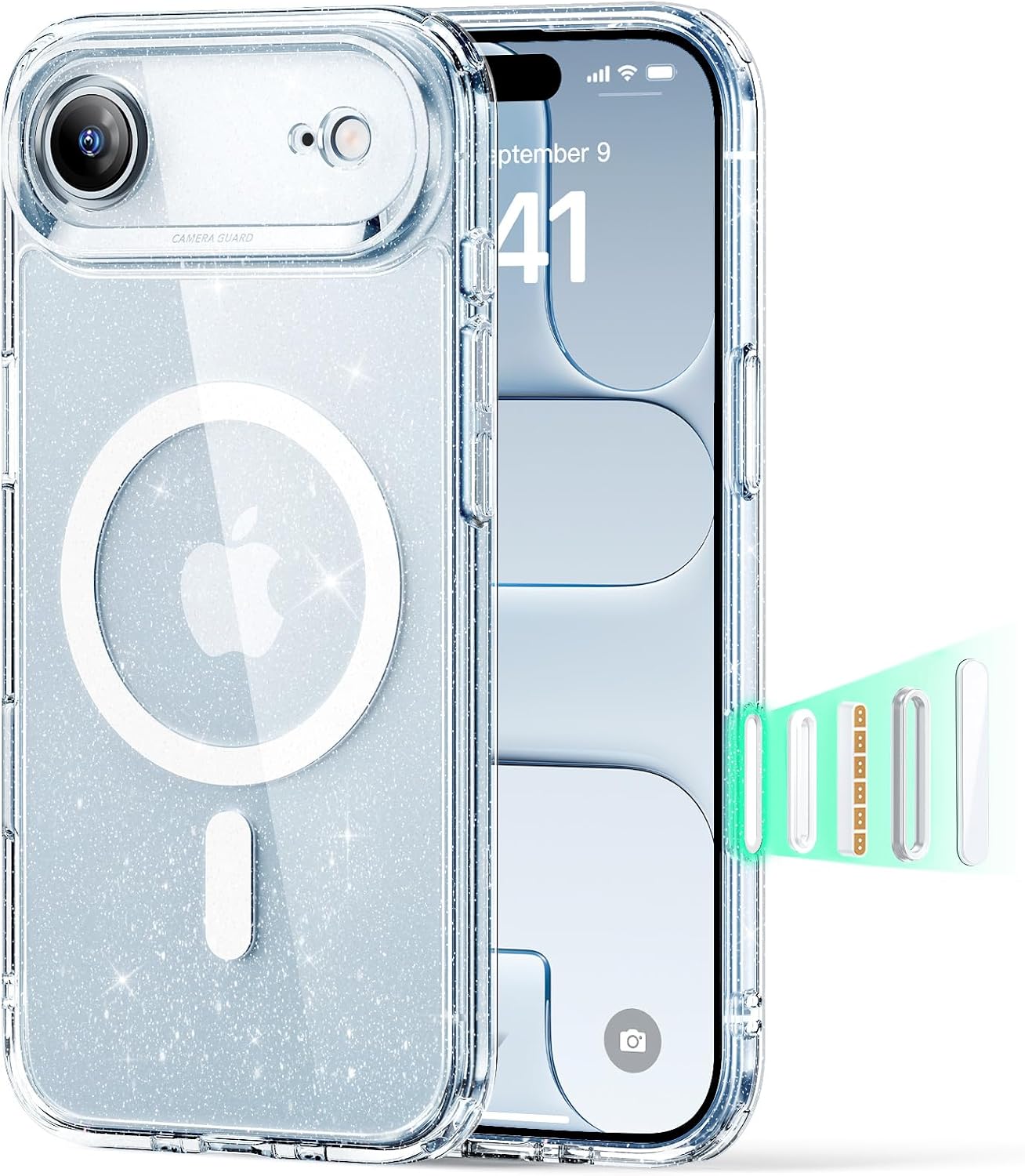 713NUuAH4L._AC_SL1500_ ESR for iPhone Air Case, Camera Control Cover, Compatible with MagSafe, Shockproof Military-Grade Protection, Magnetic Phone Case for iPhone Air, Classic Hybrid Case, Clear Shimmer