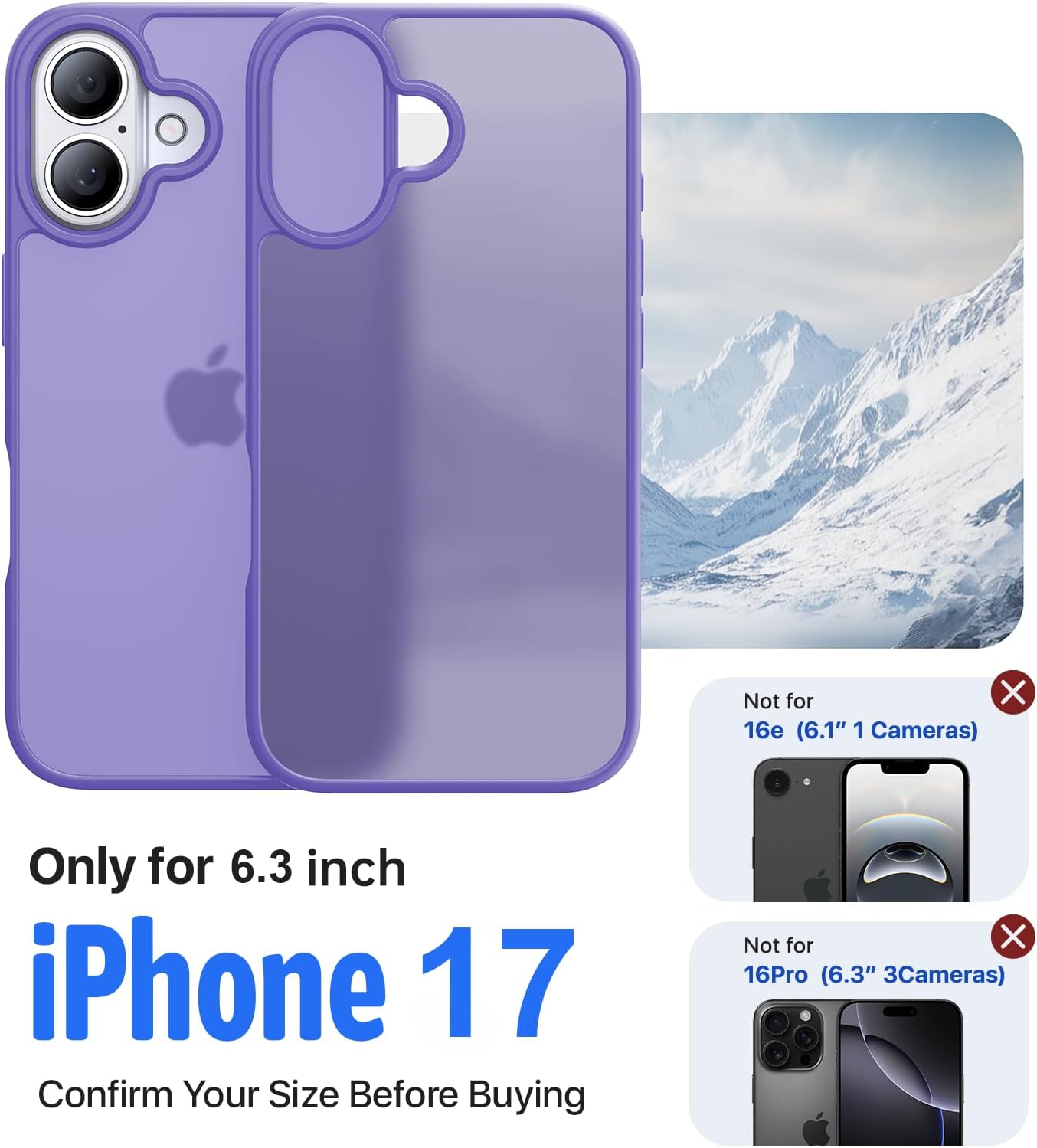 Eastinbox for iPhone 17 Case [16FT Military Grade Shockproof], Anti-Slip Anti-Scratch, Slim Translucent Frosted Matte Phone Cover, Case for i Phone17 6.3", Lightpurple