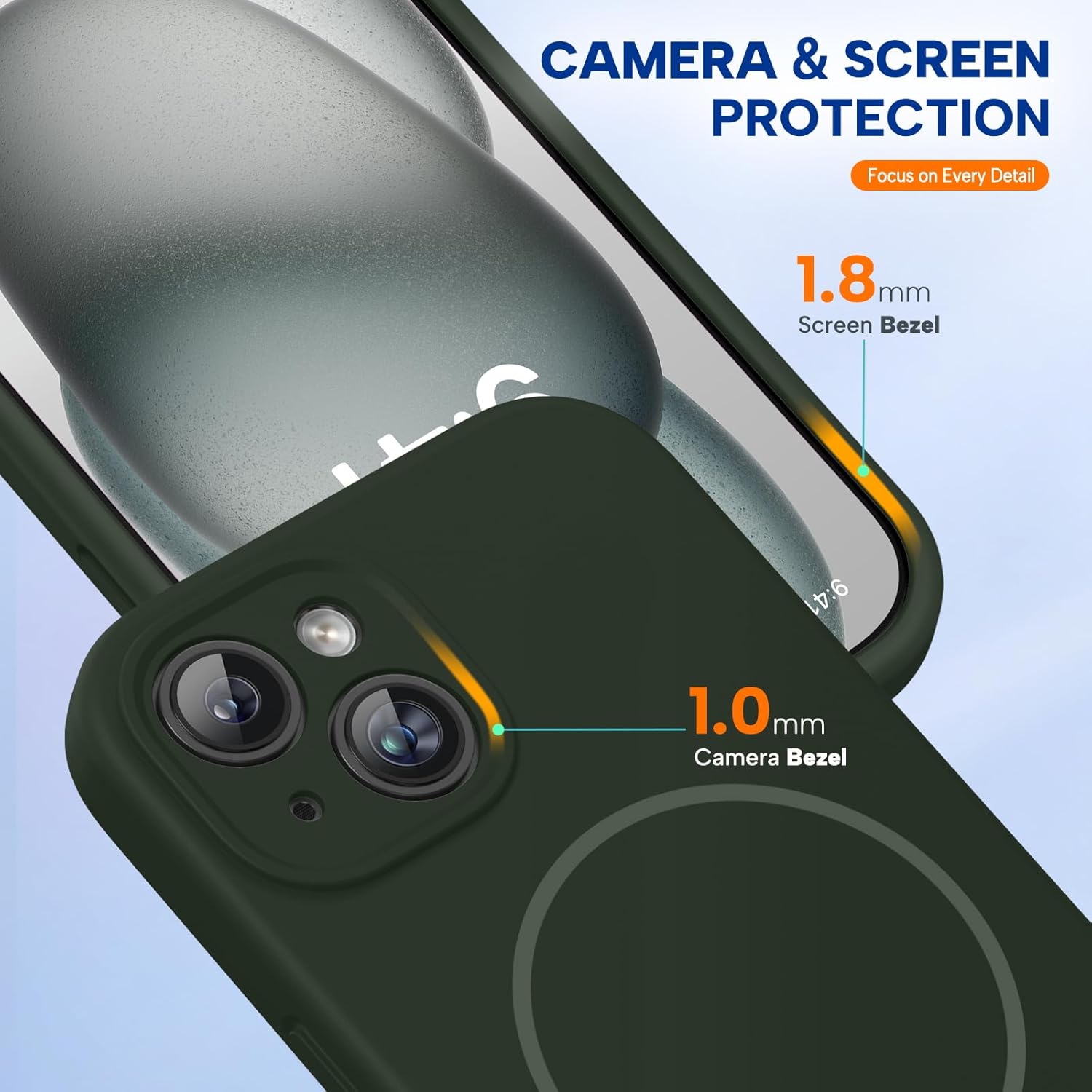 Miracase Compatible with iPhone 15 Case, [Soft Anti-Scratch Microfiber Lining], Liquid Silicone Case Gel Rubber Shockproof Drop Protection Phone Case for iPhone 15, Dark Green