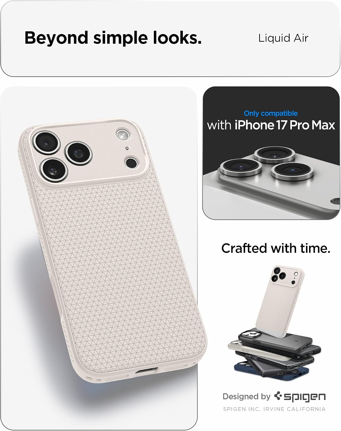 Spigen for iPhone 17 Pro Max Case, Liquid Air [TPU Covered Camera Control] [No Magnet Ring] [Military-Grade Protection] - Natural Titanium