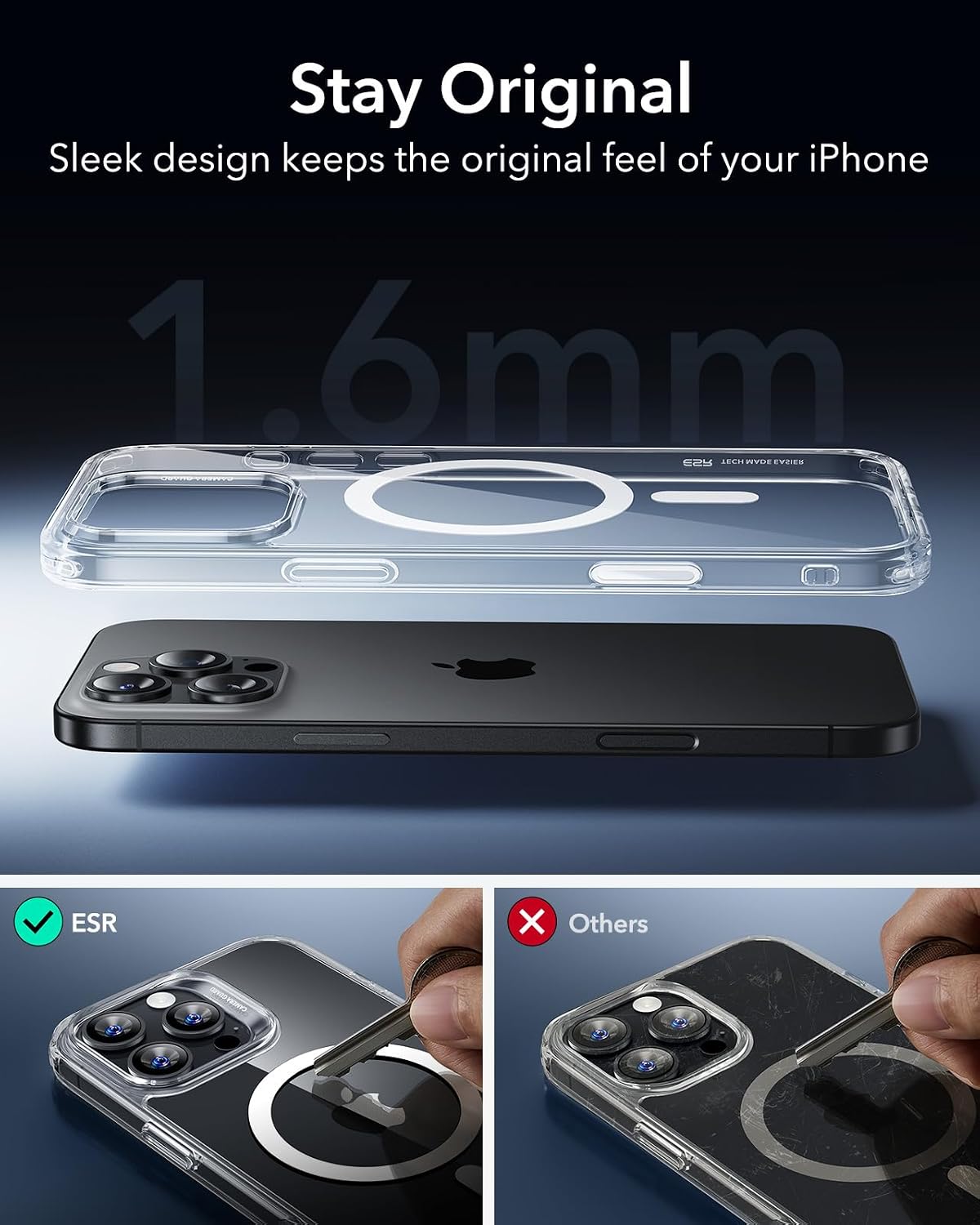 7148fbqplL._AC_SL1500_ ESR for iPhone 16 Pro Case, Camera Control Cover, Compatible with MagSafe, Shockproof Military-Grade Protection, Magnetic Phone Case for iPhone 16 Pro, Classic Hybrid Case, Clear