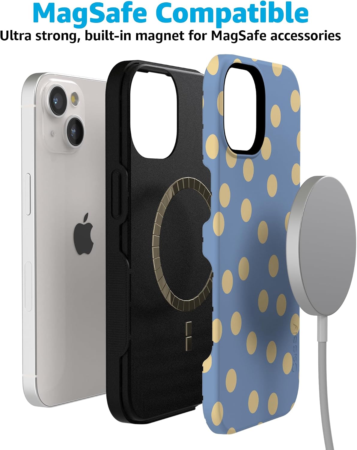 714Foc-XqRL._AC_SL1500_ Casely iPhone 15 Plus Case | in the Spotlight | Pastel Polka Dot | Bold Protective Design | Compatible with MagSafe