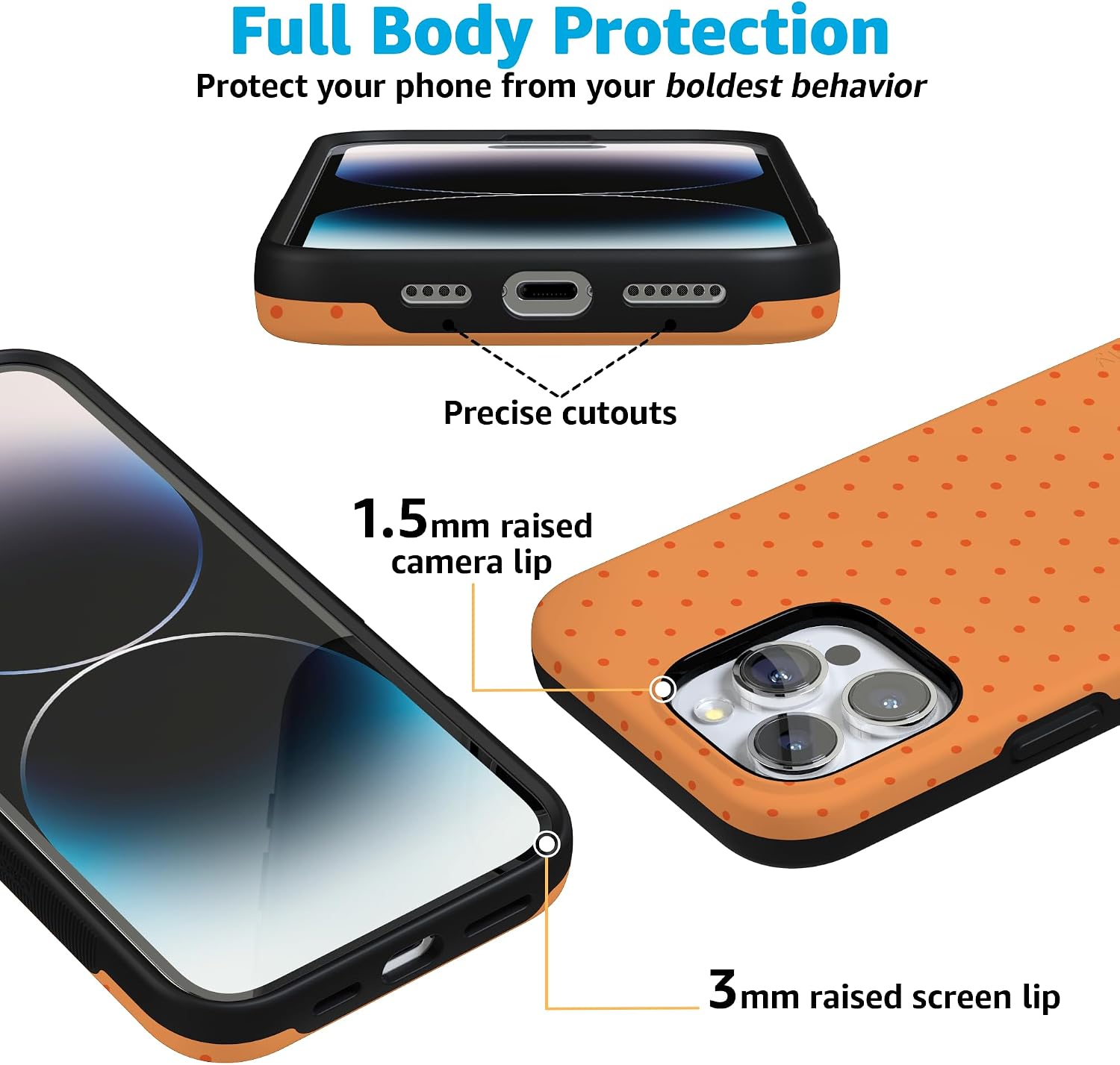 714RZPwPigL._AC_SL1500_ Casely iPhone 16 Pro Case | On the Dot | Orange Polka Dot | Bold Protective Design | Compatible with MagSafe