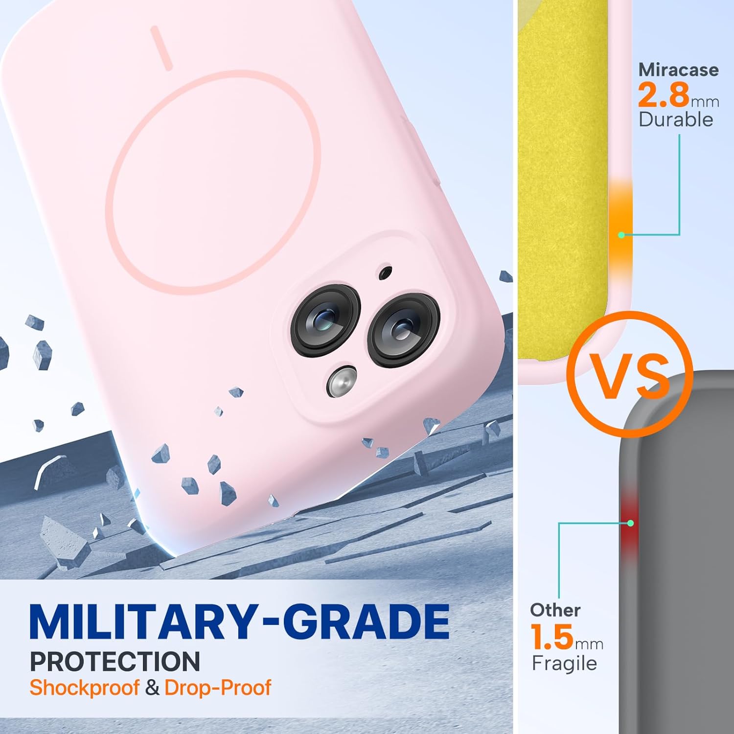 Miracase Magnetic for iPhone 15 Plus Case, [Soft Anti-Scratch Microfiber Lining], Compatible with MagSafe, Liquid Silicone Shockproof Drop Protection Phone Case for 15 Plus, Sand Pink