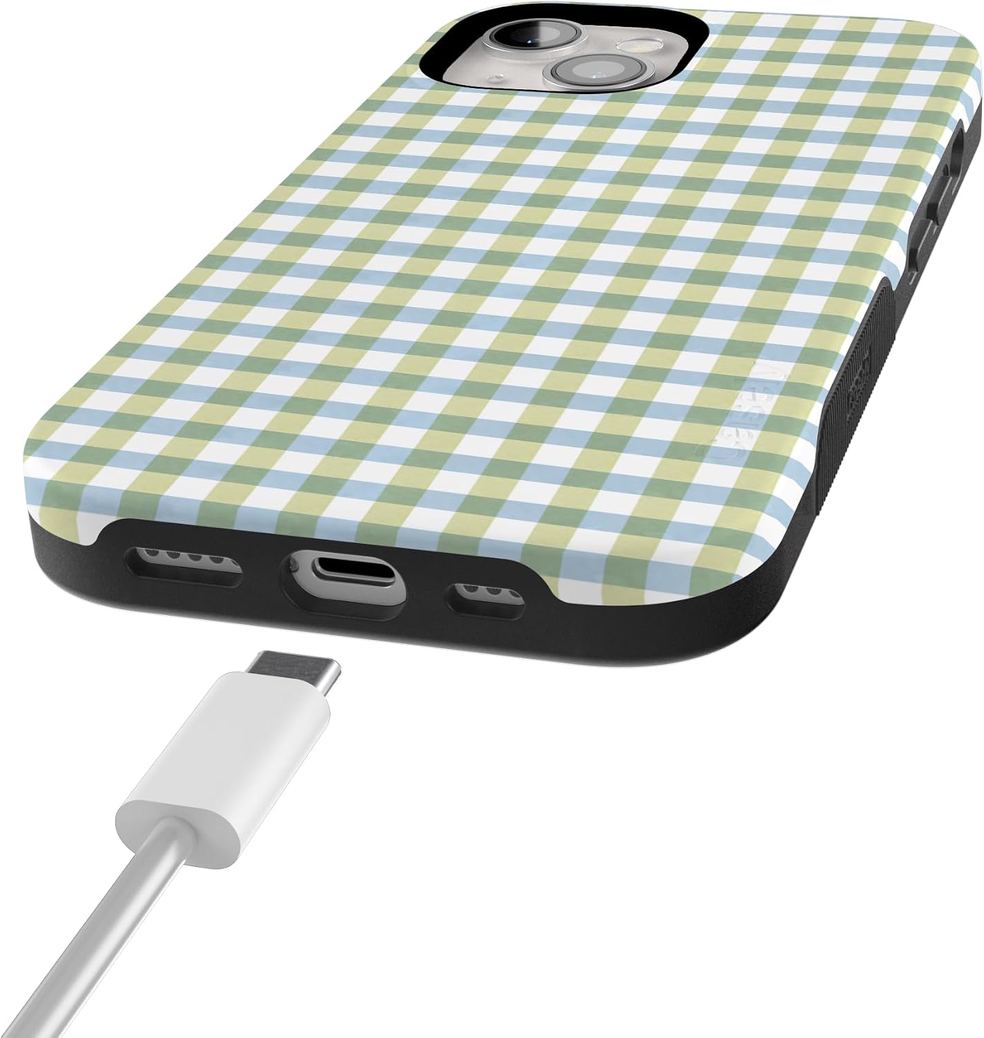 714xpQt9FKL._AC_SL1500_ Casely iPhone 15 Case | Pastel Picnic | Blue & Green Gingham | Bold Protective Design | Compatible with MagSafe