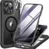 Miracase Magnetic for iPhone 15 Pro Max Case 6.7'' [Compatible with Magsafe] Full-Body Drop Proof Bumper Phone Case for iPhone 15 Pro Max with Built-in 9H Tempered Glass Screen Protector,Black