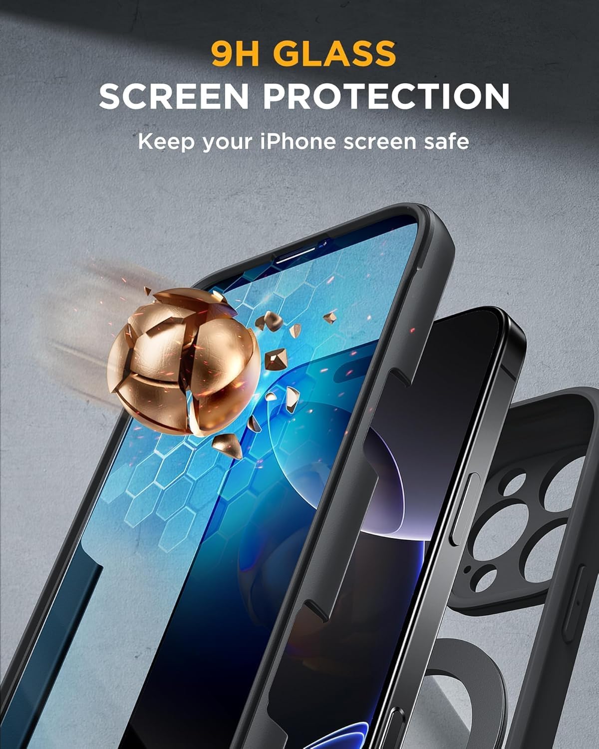 Miracase for iPhone 16 Pro Case with 360° Magnetic Ring Stand [Compatible with Magsafe] Full-Body Drop Proof Bumper Phone Case with Built-in 9H Tempered Glass Screen Protector,Black