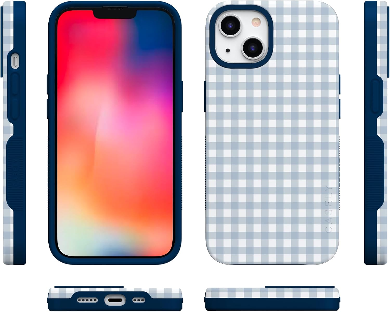 715AzVBoiSL._AC_SL1500_ Casely iPhone 13 Mini Case | Pastel Picnic | Blue Gingham | Bold Protective Design | Compatible with MagSafe