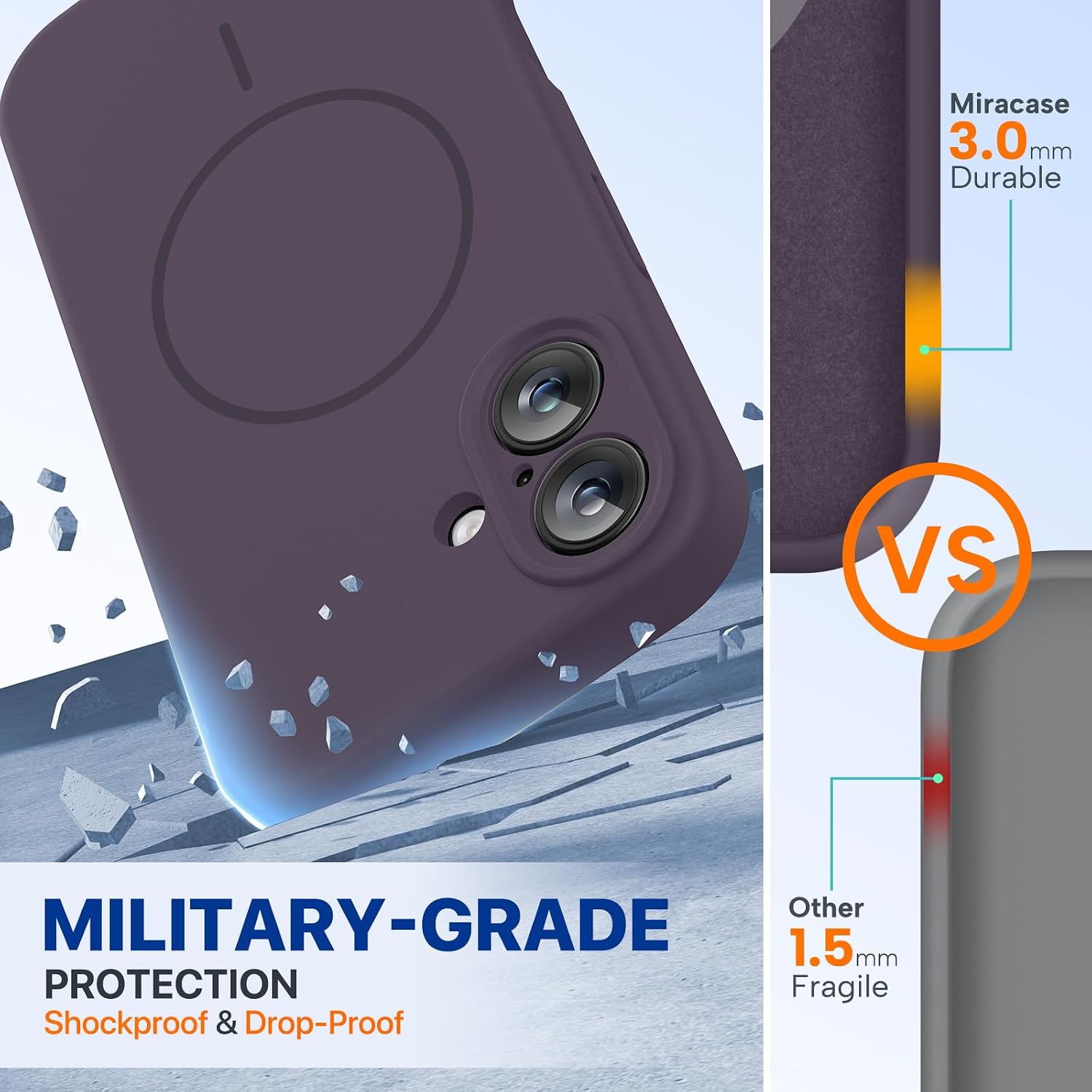 Miracase Compatible with iPhone 16 Case, [Soft Anti-Scratch Microfiber Lining], Compatible with MagSafe, Liquid Silicone Case Shockproof Drop Protection Phone Case for 16,Dark Purple