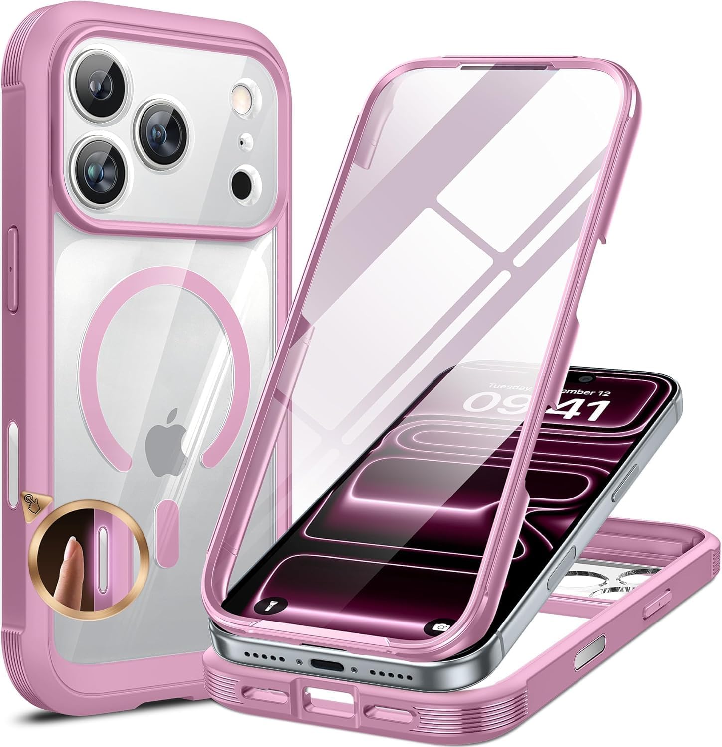 Miracase for iPhone 17 Pro Max Case 6.9" Full-Body Phone Case with Built-in Glass Screen Protector& Full Camera Protector,[Magnetic with MagSafe] Drop Proof 17 ProMax Cover, Lilac