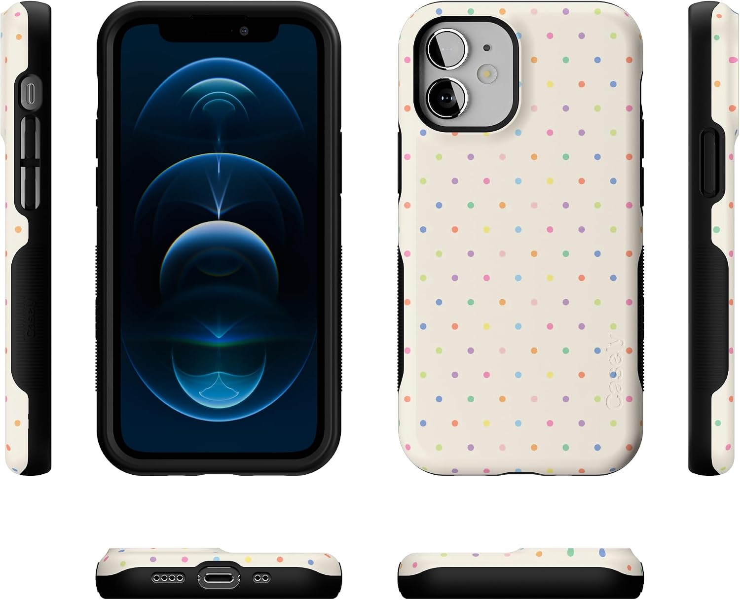 715QhFOv5-L._AC_SL1500_ Casely iPhone 12 Mini Case | On the Dot | Rainbow Polka Dot | Bold Protective Design | Compatible with MagSafe