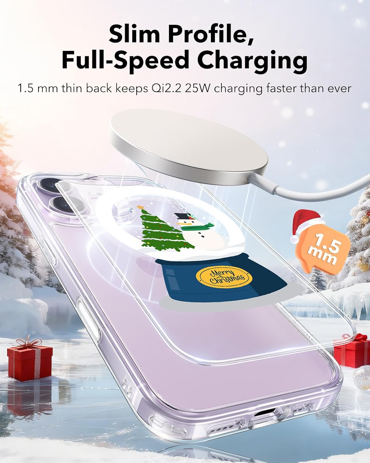715Y13hwsL._AC_SL1500_ ESR for iPhone 17 Case, Camera Control Cover, Compatible with MagSafe, Shockproof Military-Grade Protection, Magnetic Phone Case for iPhone 17, Classic Hybrid Case, Christmas Globe