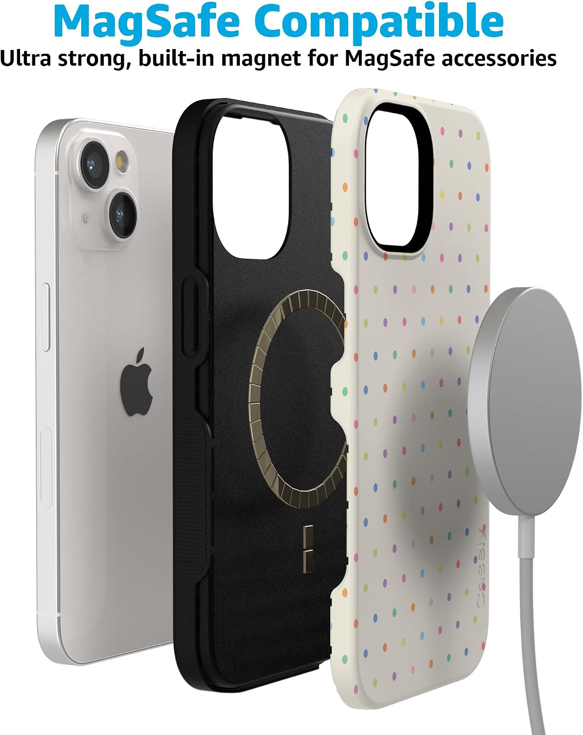 715a30xuZIL._AC_SL1500_ Casely iPhone 15 Plus Case | On the Dot | Rainbow Polka Dot | Bold Protective Design | Compatible with MagSafe