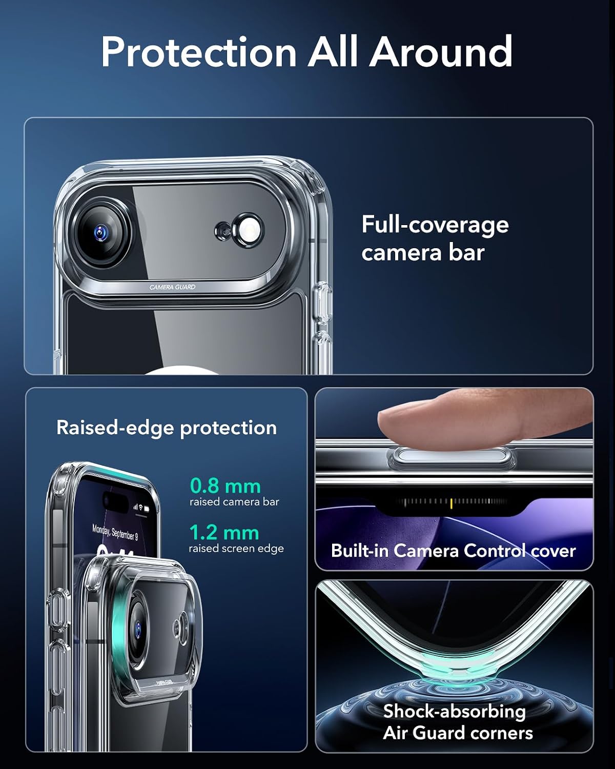 715waS9oznL._AC_SL1500_ ESR for iPhone Air Case, Camera Control Cover, Compatible with MagSafe, Shockproof Military-Grade Protection, Magnetic Phone Case for iPhone Air, Classic Hybrid Case, Clear