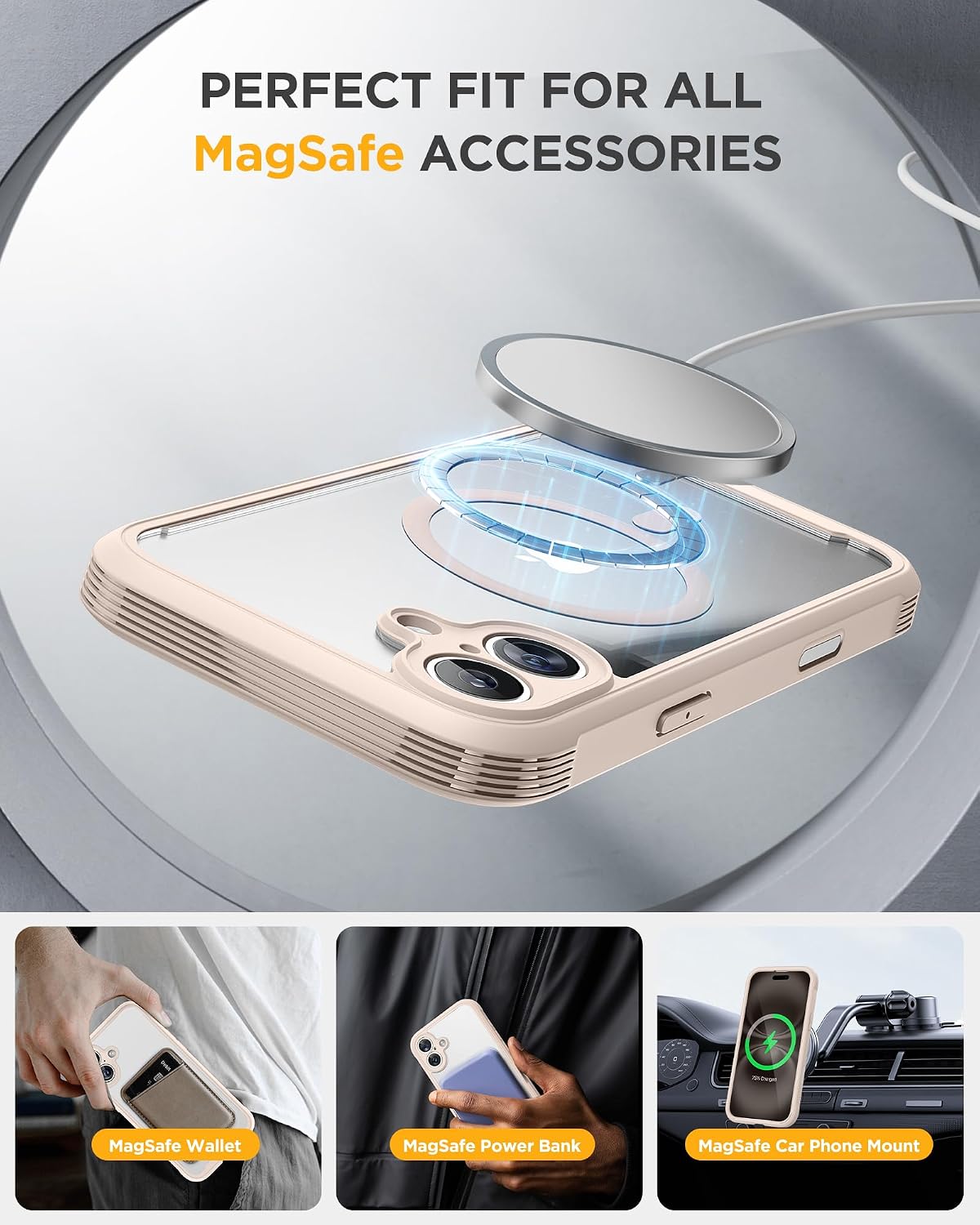 Miracase Magnetic for iPhone 16 Plus Case Full-Body Phone with Built-in Glass Screen Protector, [Compatible with MagSafe] Military Drop Proof 16 Plus Cover Bumper, Desert