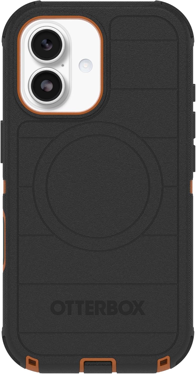 7169-bemovL._AC_SL1500_ OtterBox iPhone 17 (Only) - Defender Series Case - Black Chateau (Black & Orange) - Snaps on MagSafe - Tough - Rugged & Durable