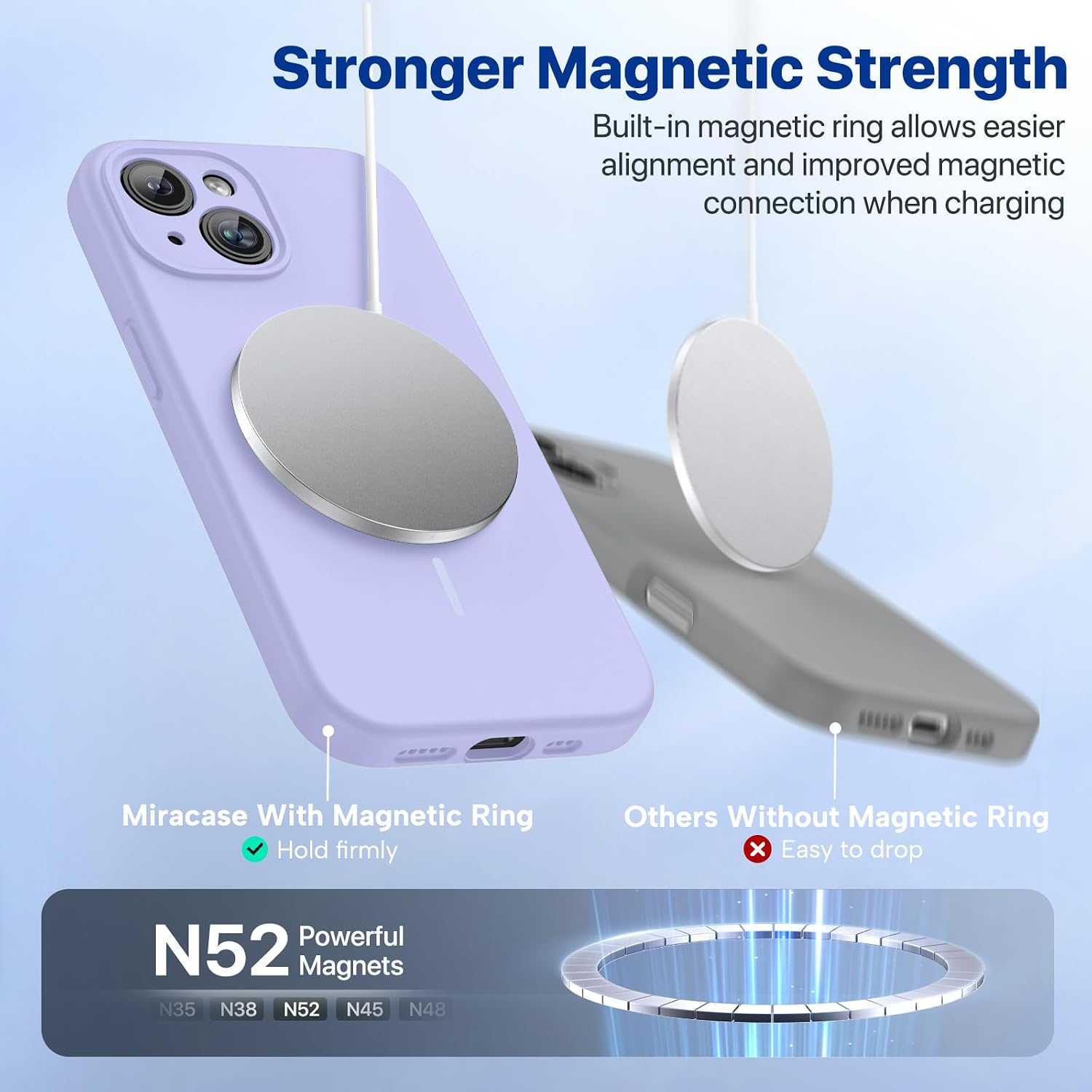 Miracase Compatible with iPhone 15 Case, [Soft Anti-Scratch Microfiber Lining], Liquid Silicone Case Gel Rubber Shockproof Drop Protection Phone Case for iPhone 15, Light Purple