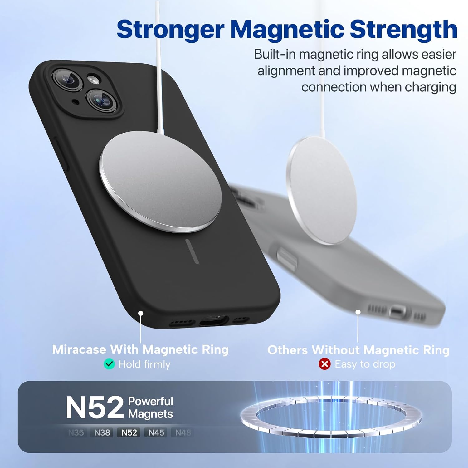Miracase Magnetic for iPhone 15 Plus Case, [Soft Anti-Scratch Microfiber Lining], Compatible with MagSafe, Liquid Silicone Shockproof Drop Protection Phone Case for 15 Plus, Black