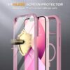 Miracase for iPhone 13 mini Case 5.4",Full-Body Protection,Clear Bumper Case with Built-in 9H Tempered Glass Screen Protector,Military-Grade Drop Protection Outdoor Phone Case for 13 mini,Dark Pink
