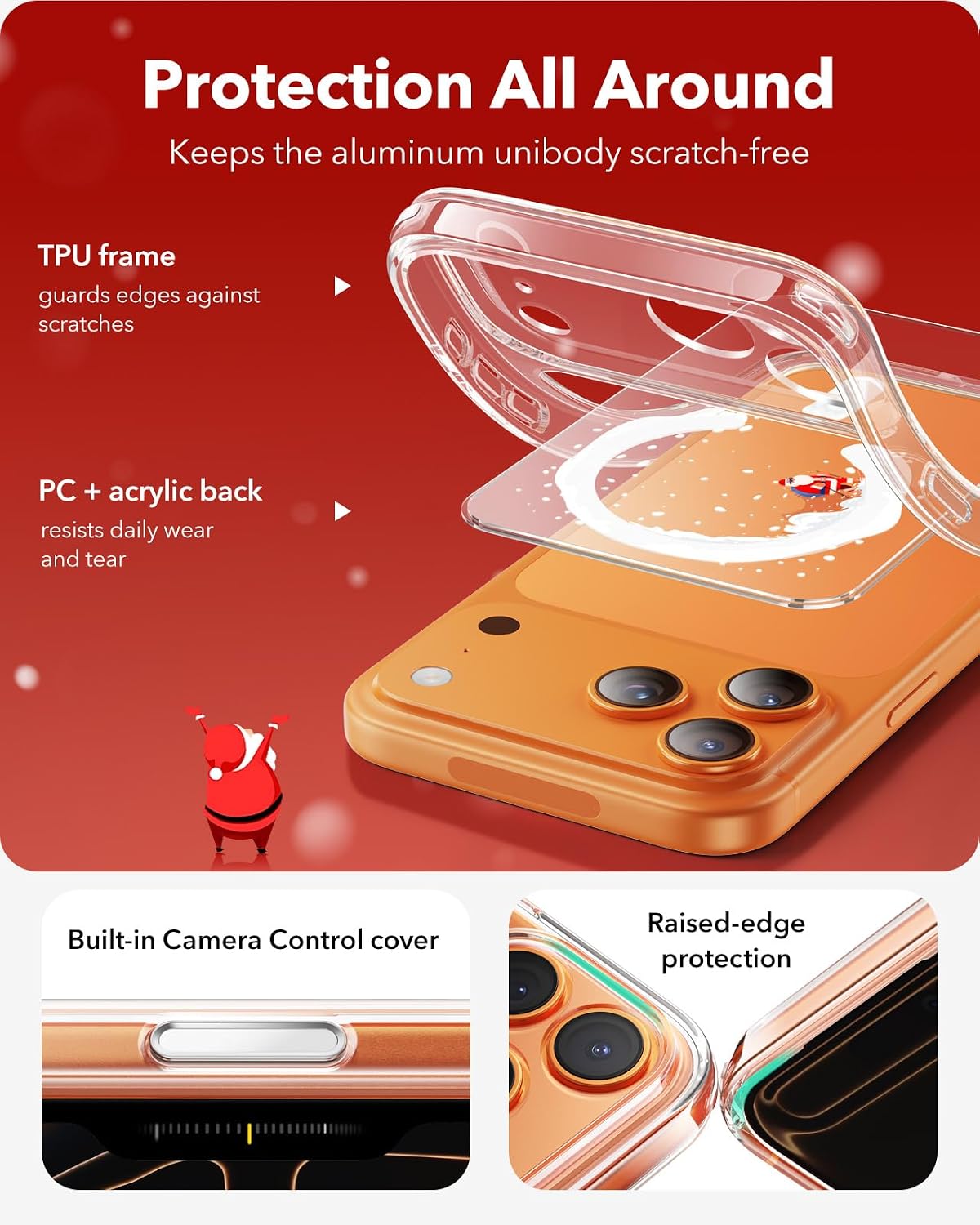7175saT412L._AC_SL1500_ ESR for iPhone 17 Pro Case, Camera Control Cover, Compatible with MagSafe, Shockproof Military-Grade Protection, Magnetic Phone Case for iPhone 17 Pro, Classic Hybrid Case, Santa Skater