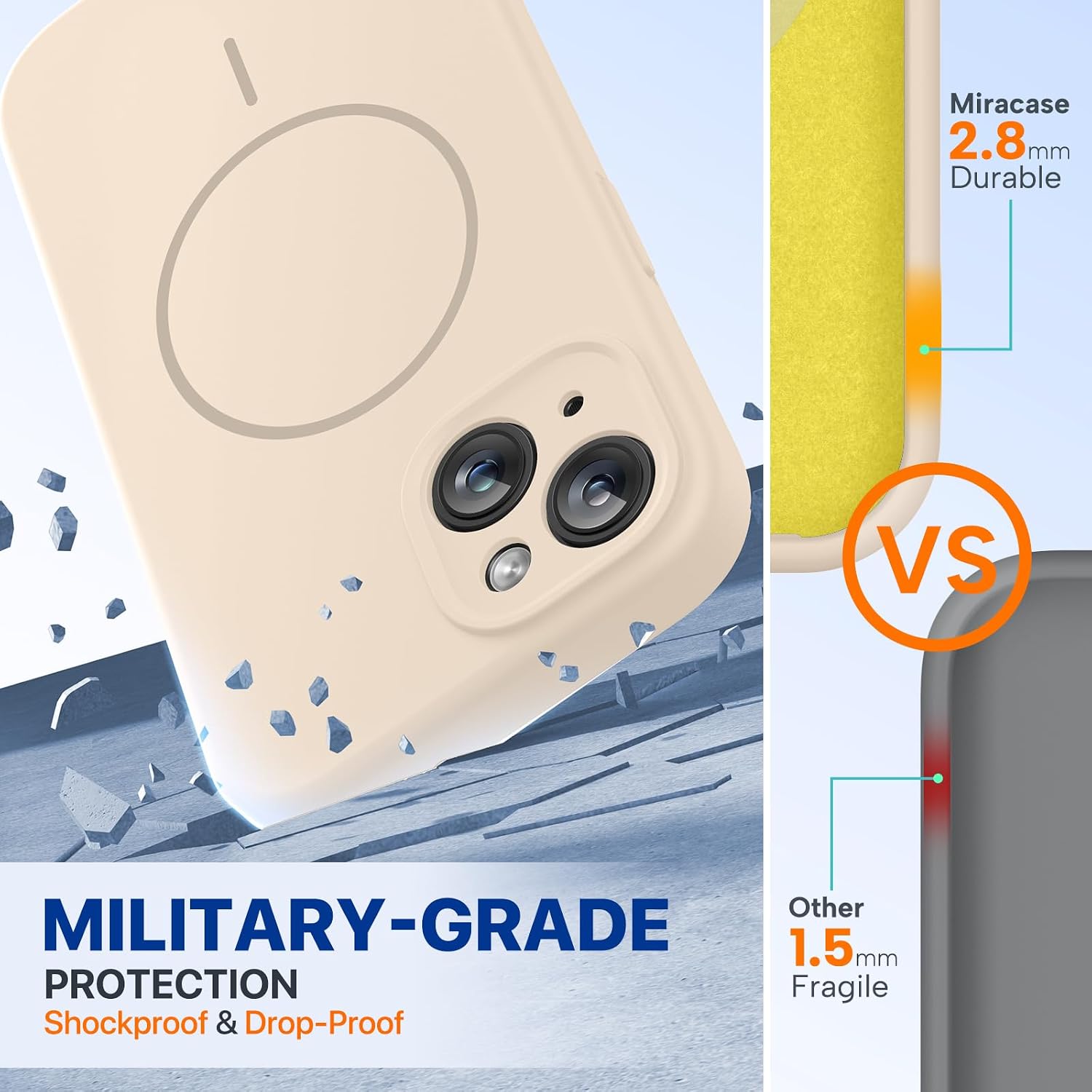 Miracase Compatible with iPhone 15 Case, [Soft Anti-Scratch Microfiber Lining], Liquid Silicone Case Gel Rubber Shockproof Drop Protection Phone Case for iPhone 15, Sand