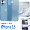 Eastinbox for iPhone 16 Case [16FT Military Grade Shockproof], Anti-Slip Anti-Scratch, Slim Translucent Frosted Matte Protective Cover, i Phone 16 Phone Case 6.1", Lightblue