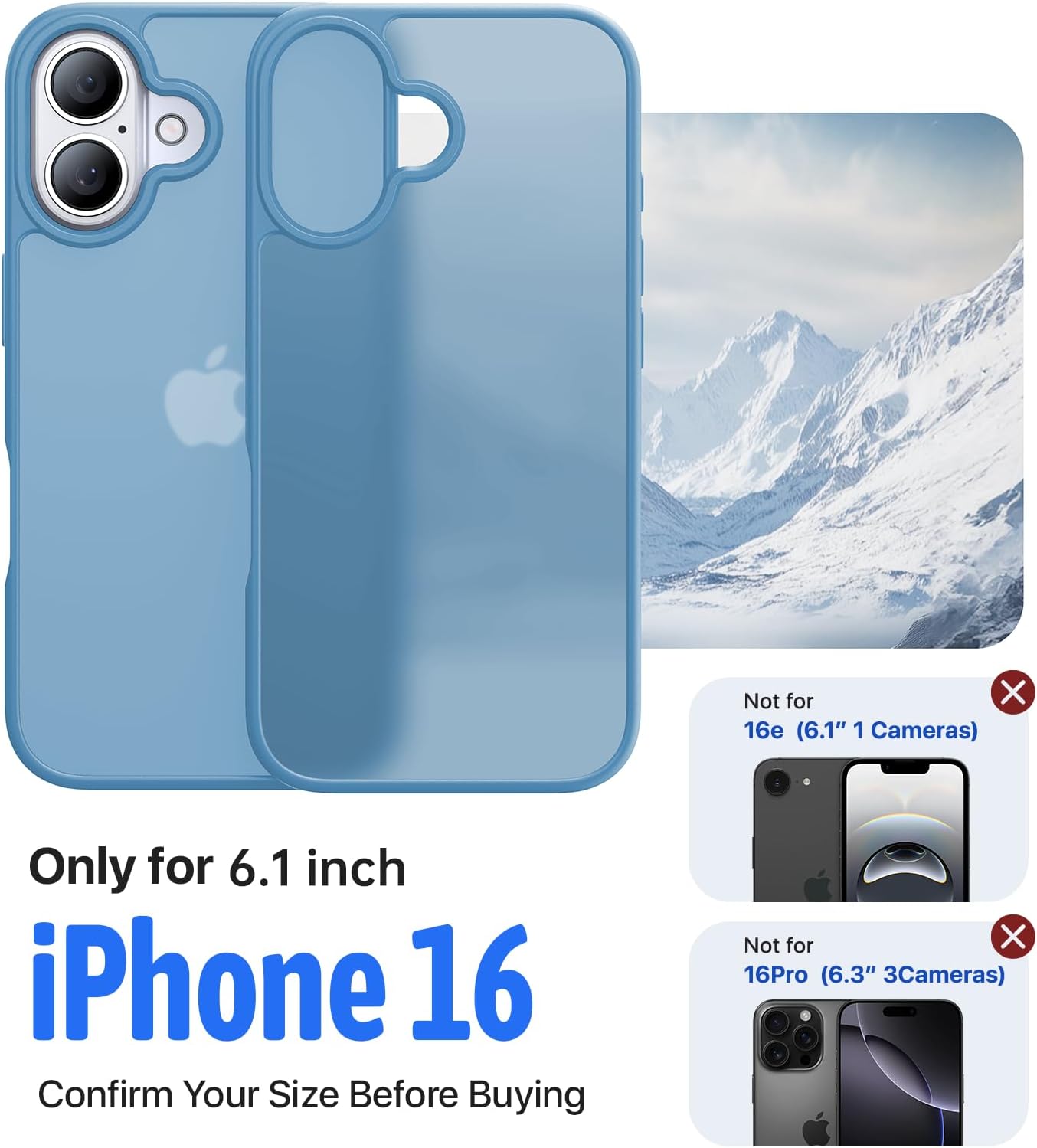 Eastinbox for iPhone 16 Case [16FT Military Grade Shockproof], Anti-Slip Anti-Scratch, Slim Translucent Frosted Matte Protective Cover, i Phone 16 Phone Case 6.1", Lightblue