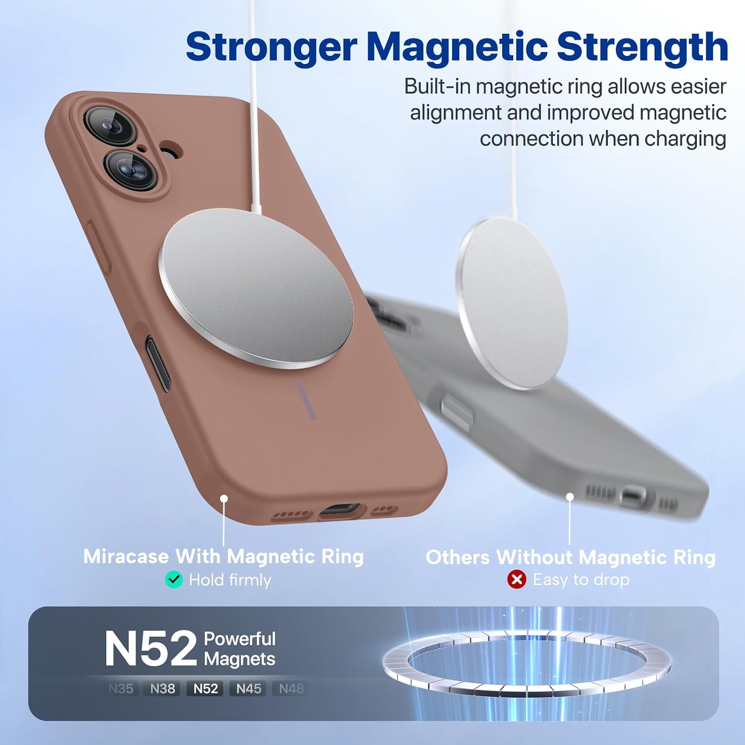 Miracase Compatible with iPhone 16 Case, [Soft Anti-Scratch Microfiber Lining], Compatible with MagSafe, Liquid Silicone Case Shockproof Drop Protection Phone Case for 16,Chocolate