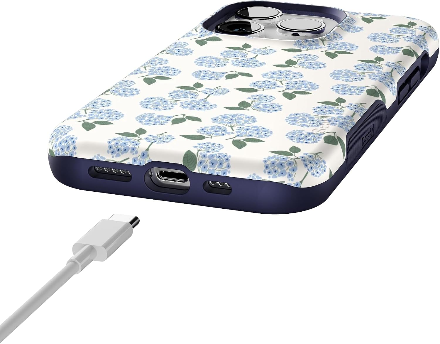 717pJgUn6L._AC_SL1500_ Casely iPhone 14 Pro Case | Nantucket Cottage | Blue Hydrangea | Bold Protective Design | Compatible with MagSafe