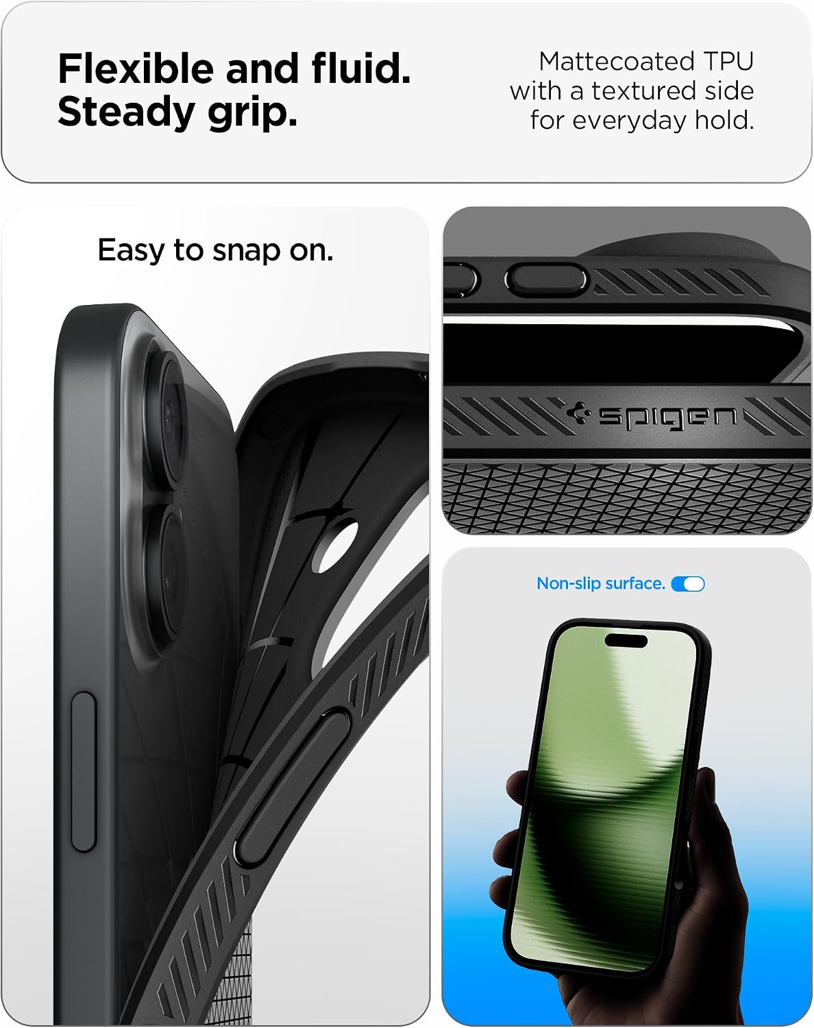 Spigen for iPhone 17 Case, Liquid Air [TPU Covered Camera Control] [No Magnet Ring] [Military-Grade Protection] - Matte Black