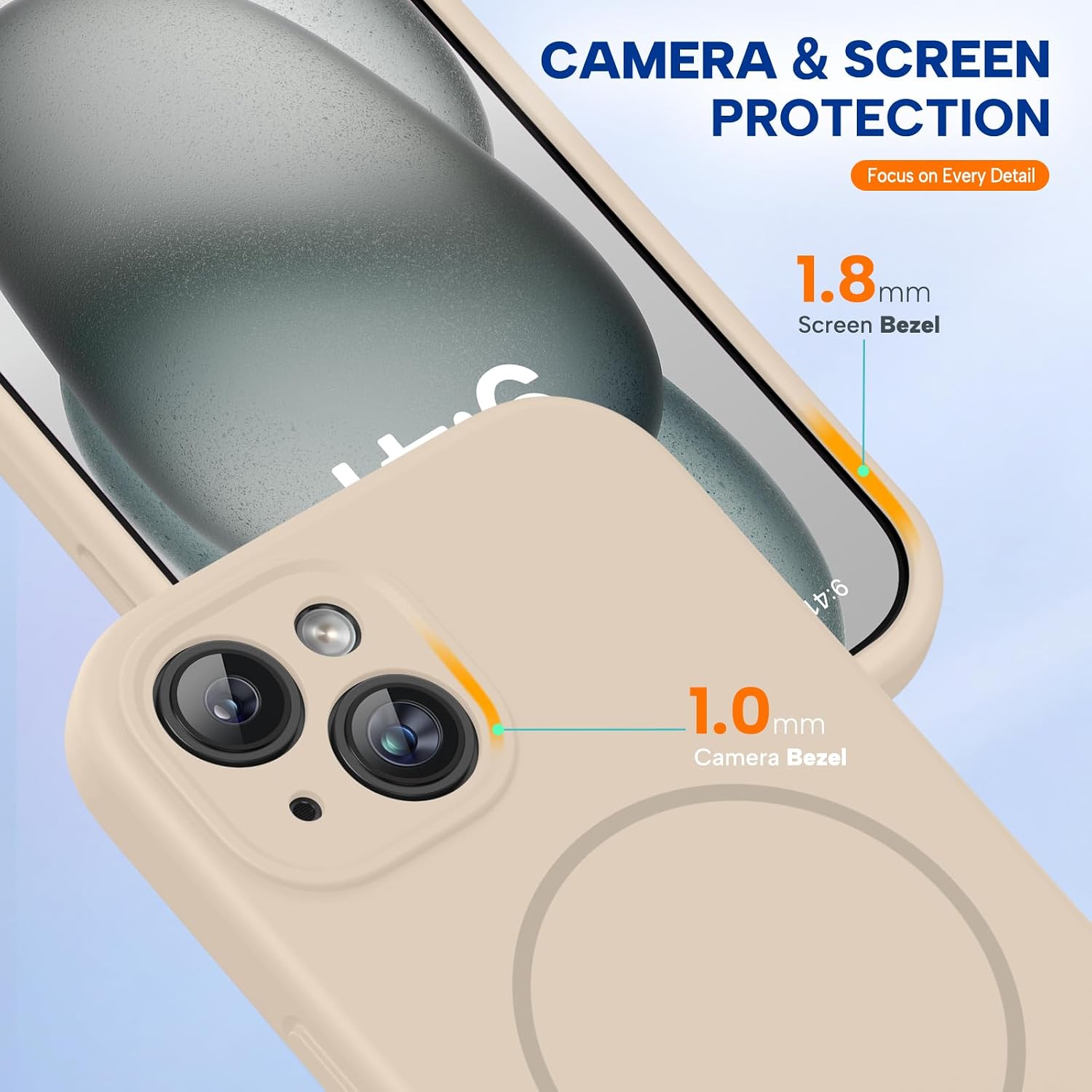 Miracase Compatible with iPhone 15 Case, [Soft Anti-Scratch Microfiber Lining], Liquid Silicone Case Gel Rubber Shockproof Drop Protection Phone Case for iPhone 15, Sand