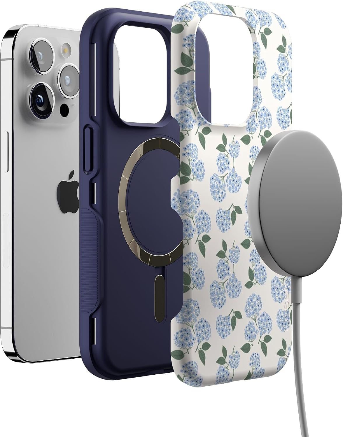 718CFcCCjuL._AC_SL1500_ Casely iPhone 14 Pro Case | Nantucket Cottage | Blue Hydrangea | Bold Protective Design | Compatible with MagSafe
