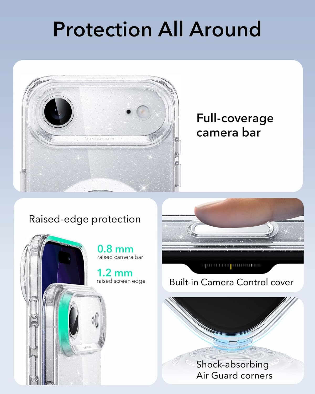 718pdD4NufL._AC_SL1500_ ESR for iPhone Air Case, Camera Control Cover, Compatible with MagSafe, Shockproof Military-Grade Protection, Magnetic Phone Case for iPhone Air, Classic Hybrid Case, Clear Shimmer