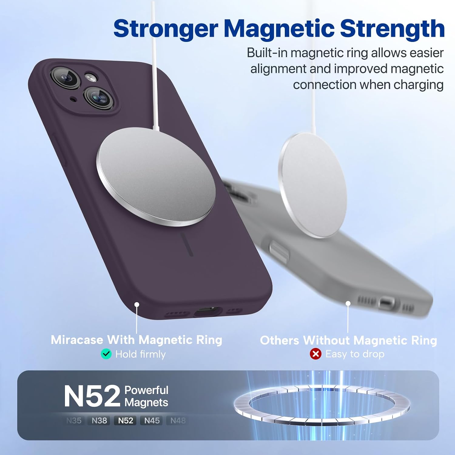 Miracase Magnetic for iPhone 15 Case, [Soft Anti-Scratch Microfiber Lining], Compatible with MagSafe, Liquid Silicone Case Shockproof Drop Protection Phone Case for 15, Dark Purple