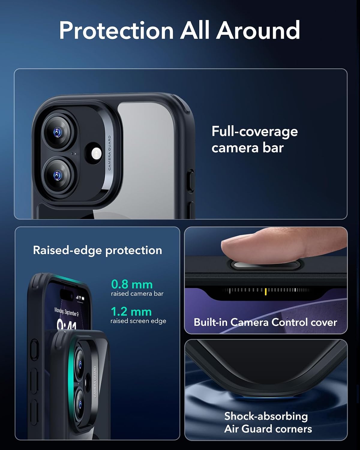 7191oh4B9yL._AC_SL1500_ ESR for iPhone 17 Case, Camera Control Cover, Compatible with MagSafe, Shockproof Military-Grade Protection, Magnetic Phone Case for iPhone 17, Classic Hybrid Case, Clear Black