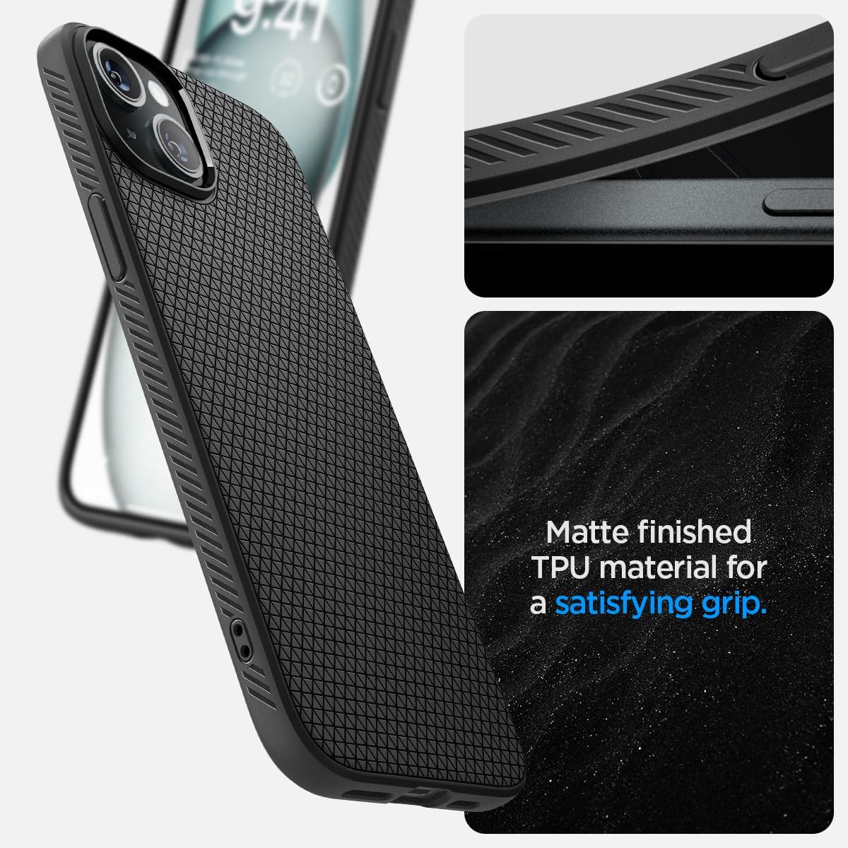 Spigen Liquid Air Designed for iPhone 15 Plus Case (2023) [Military-Grade Protection] - Matte Black