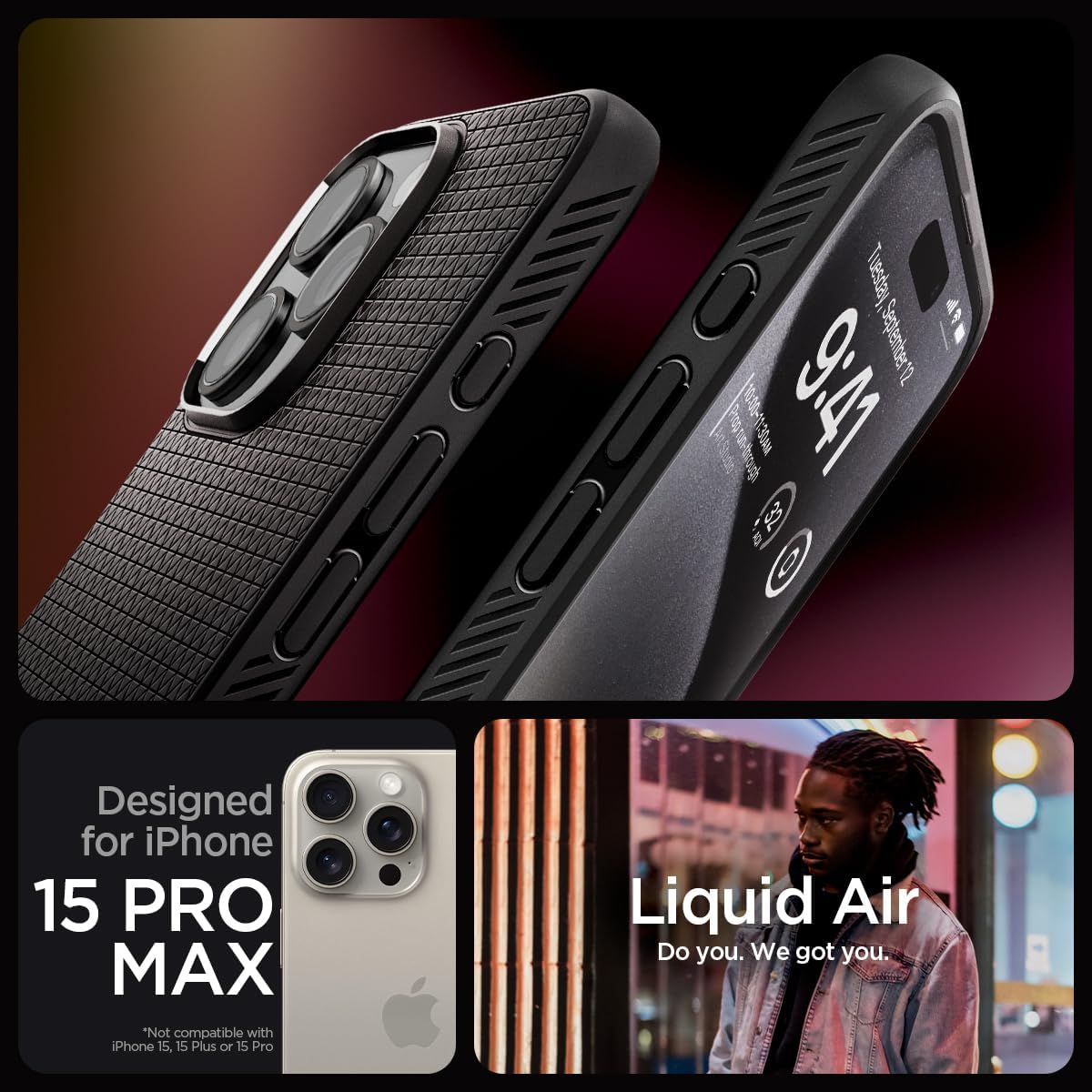 Spigen Liquid Air Designed for iPhone 15 Pro Max Case (2023) [Military-Grade Protection] - Matte Black