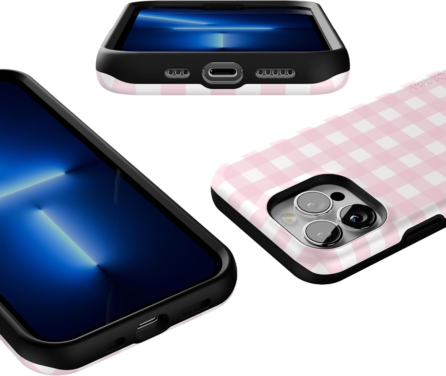 Casely iPhone 13 Pro Case | Sunday Best | Pink Gingham | Bold Protective Design | Compatible with MagSafe