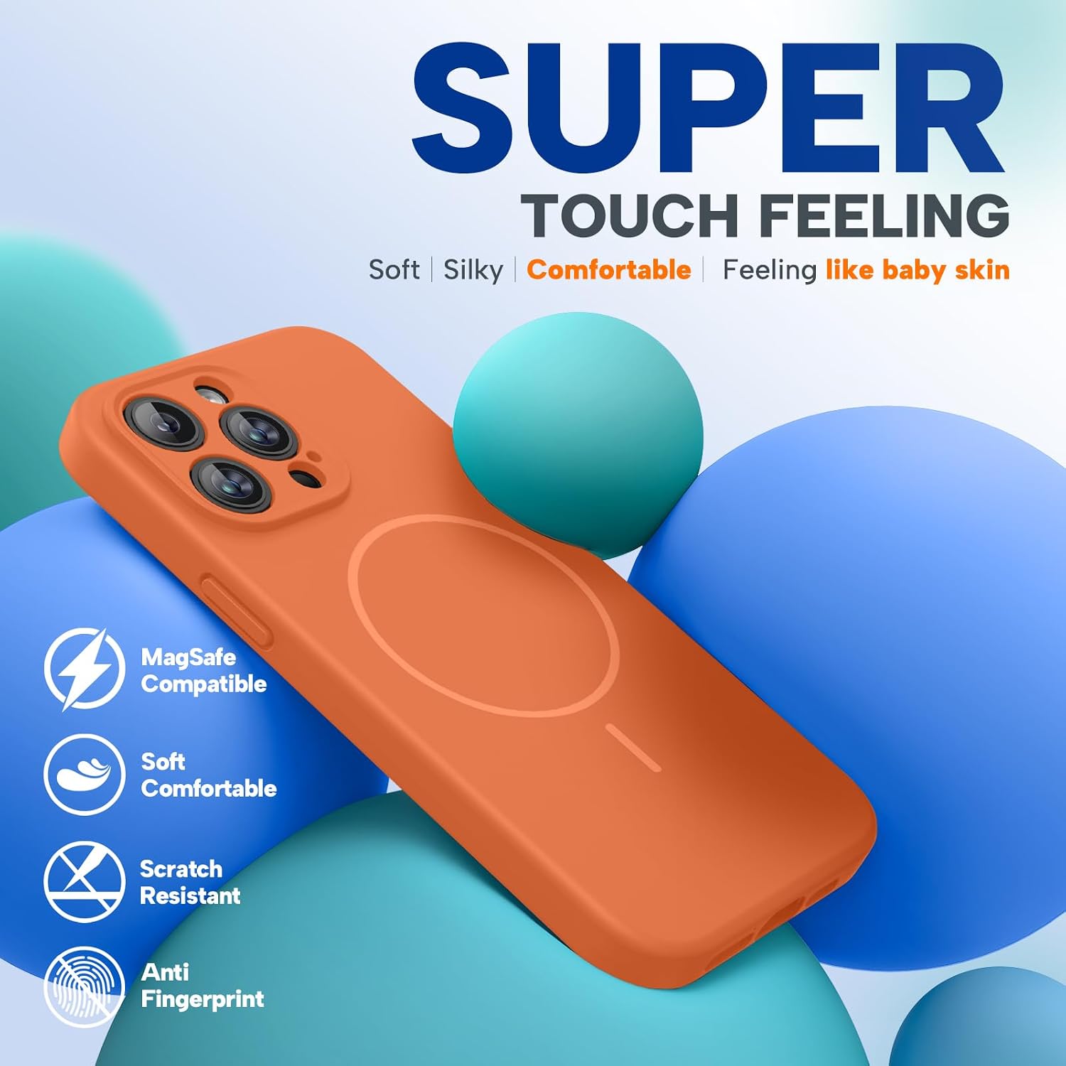 Miracase Magnetic for iPhone 14 Pro Max Case, [Soft Anti-Scratch Microfiber Lining], Compatible with MagSafe, Silicone Shockproof Protection Phone Case for iPhone 14 Pro Max,Orange
