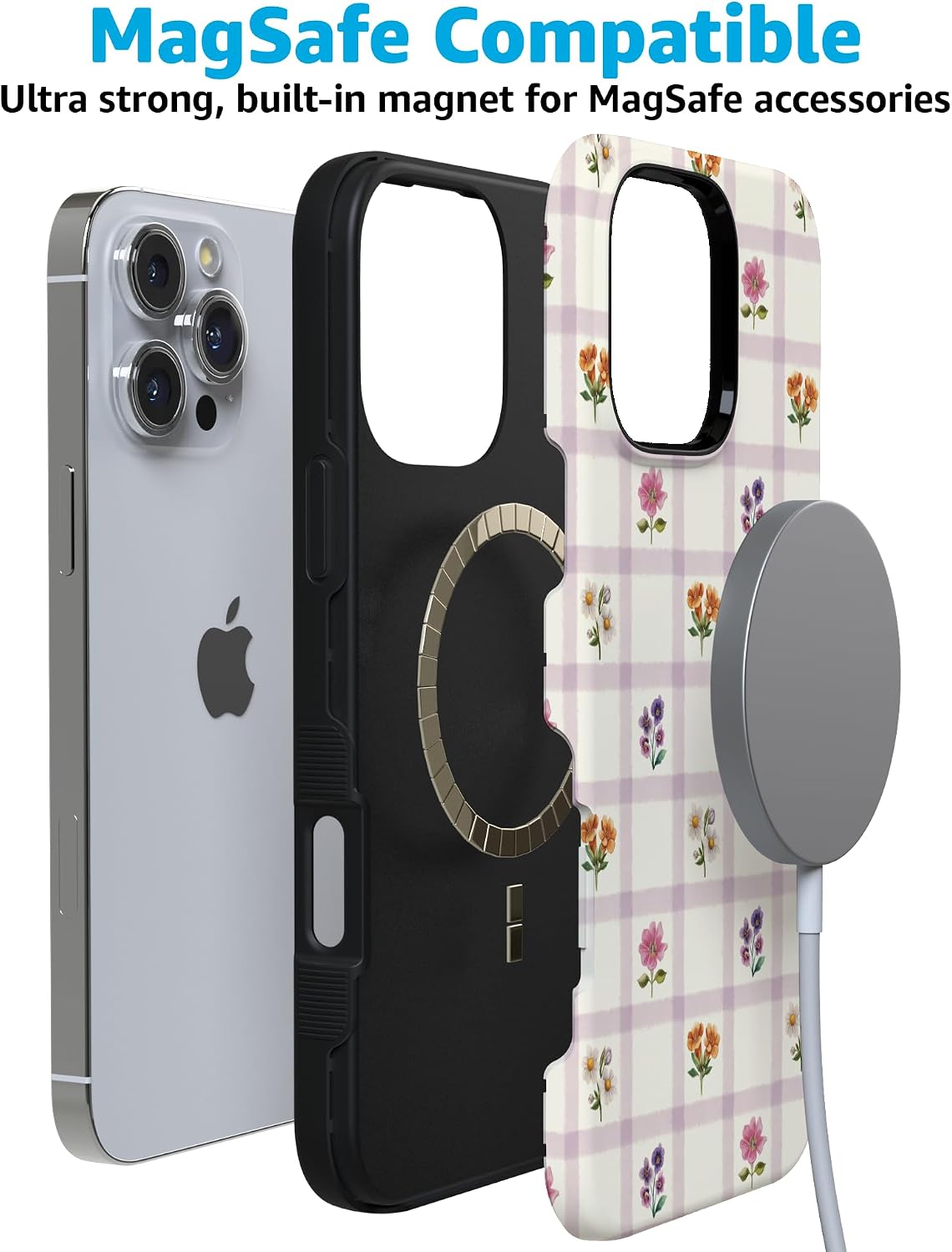 719ZXzeaL._AC_SL1500_ Casely iPhone 16 Pro Case | Meadow Check | Floral Gingham | Bold Protective Design | Compatible with MagSafe