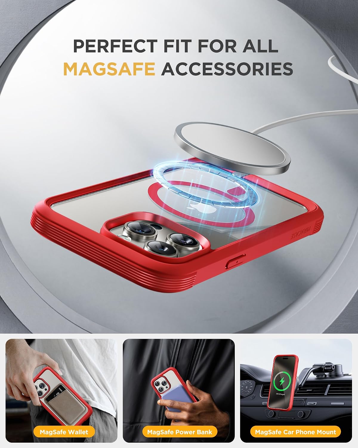 719d8Cmuj8L._AC_SL1500_ Miracase Magnetic for iPhone 15 Pro Case Full-Body Bumper Phone case with Built-in Glass Screen Protector& Camera Protector, Military Drop Proof 15 Pro Cover, Magnetic Red