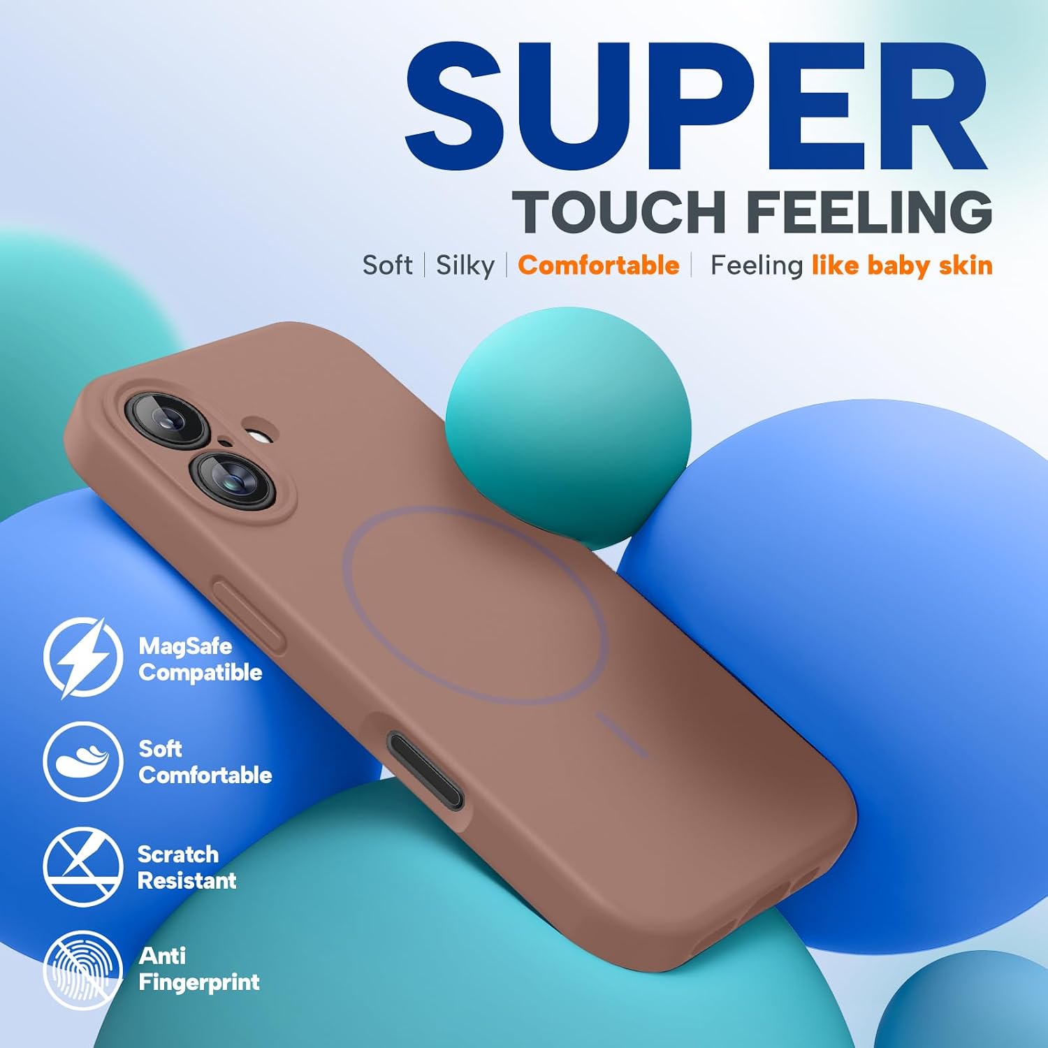 Miracase Compatible with iPhone 16 Case, [Soft Anti-Scratch Microfiber Lining], Compatible with MagSafe, Liquid Silicone Case Shockproof Drop Protection Phone Case for 16,Chocolate