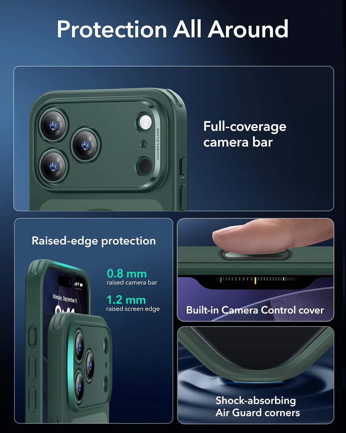 71A53HyOTIL._AC_SL1500_ ESR for iPhone 17 Pro Case, Camera Control Cover, Compatible with MagSafe, Shockproof Military-Grade Protection, Magnetic Phone Case for iPhone 17 Pro, Classic Hybrid Case, Frosted Green