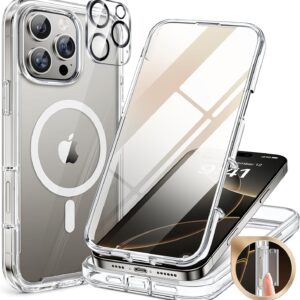 Miracase for iPhone 16 Pro Max Case 6.9'', [Bubble Free] Full-Body Bumper Phone case with Built-in Full Glass Screen &Lens Protector,Compatible with MagSafe,Drop Proof 16 Pro Max Cover,Clear