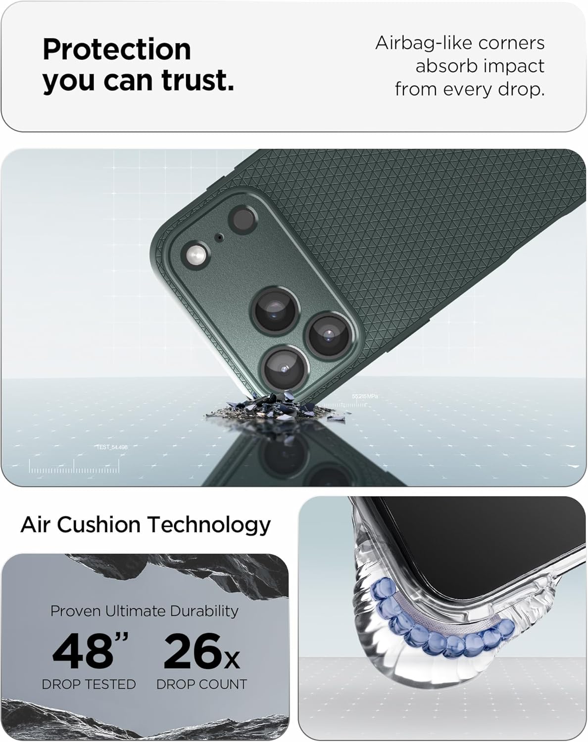 Spigen for iPhone 17 Pro Case, Liquid Air [TPU Covered Camera Control] [No Magnet Ring] [Military-Grade Protection] - Abyss Green