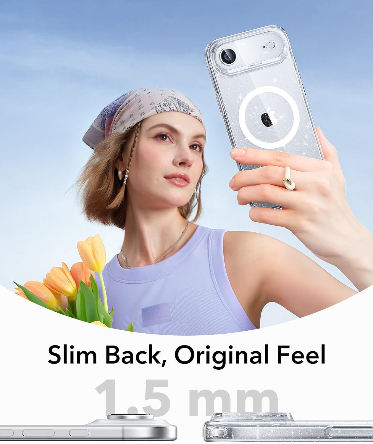 71ASoy6SpL._AC_SL1500_ ESR for iPhone Air Case, Camera Control Cover, Compatible with MagSafe, Shockproof Military-Grade Protection, Magnetic Phone Case for iPhone Air, Classic Hybrid Case, Clear Shimmer
