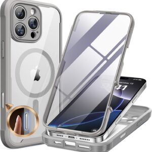 Miracase Magnetic for iPhone 16 Pro Case Full-Body Phone with Built-in Glass Screen Protector, [Compatible with MagSafe] Military Drop Proof 16 Pro Cover Bumper 6.3 inch, Gold Brown